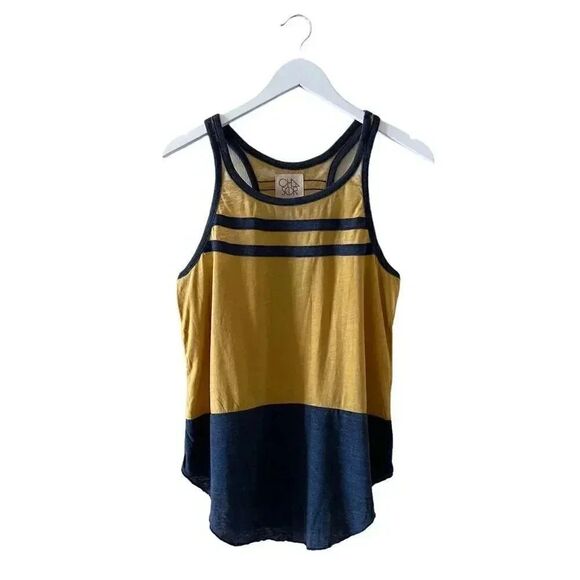 Chaser Revolve Mustard Navy Color Block Racerback Muscle Tank Top SZ M - Picture 3 of 11